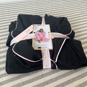 Victoria's Secret Modal Long Pajama Set black with baby pink piping